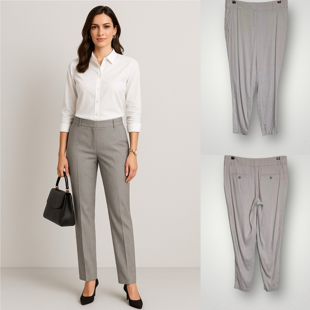 Ann Taylor Ankle Trouser Pants Size 8 Linen Blend Hook & Bar Zipper Closure Gray